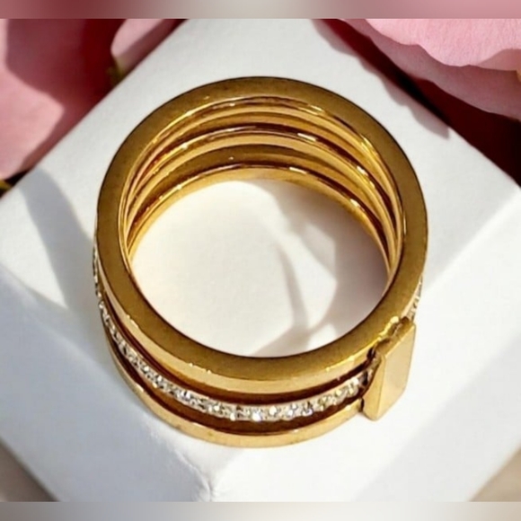 Womens Jewelry Stainless Steel CZ Wide Band Ring - Picture 4 of 7